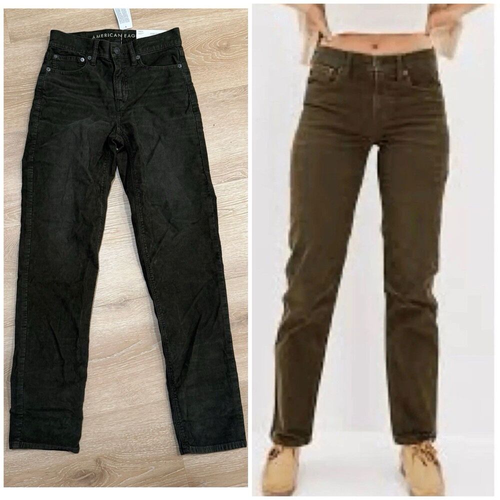 American Eagle 90s Fine Wale Straight Leg Corduroy Pants Sz 00 Olive Green NEW